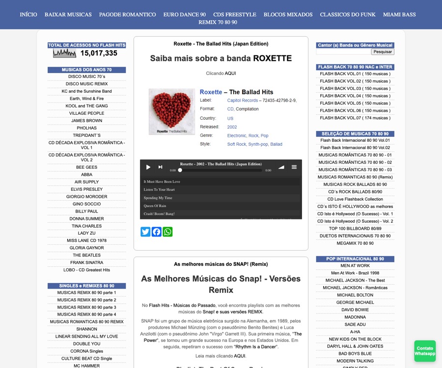 Flash Hits website with an embedded iRadeo player